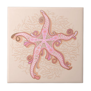 Estrelas-do-mar e Coral Padrão Pastel Rosa