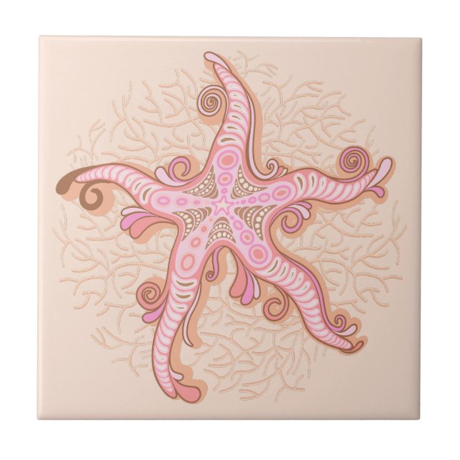 Estrelas-do-mar e Coral Padrão Pastel Rosa (Frente)
