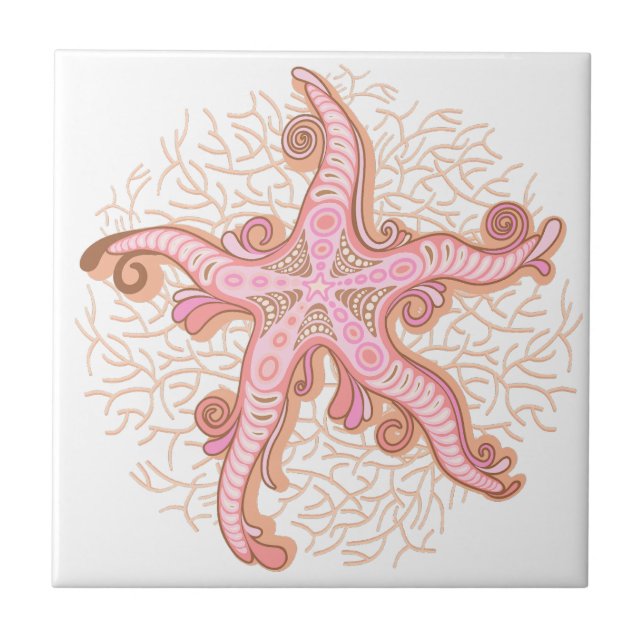 Estrelas-do-mar e Coral Padrão Pastel Rosa (Frente)