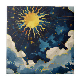 Estrelas do Sol Celestiais Modernas e Nuvens Azuis