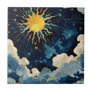 Estrelas do Sol Celestiais Modernas e Nuvens Azuis