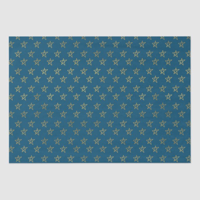 Estrelas Douradas Azuis Brilham Papel Tecido Brilh (Frente )