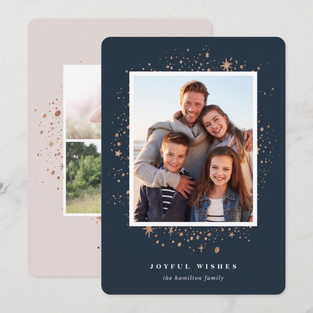 Estrelas douradas | Cartão com fotos de férias (Frente/Verso)