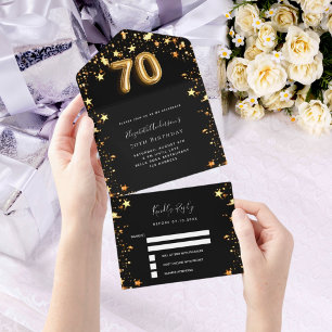 estrelas douradas pretas de 70 aniversário rsvp
