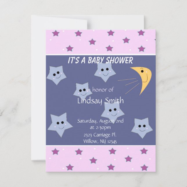 Estrelas e Convite para Chá de fraldas de Lua (Frente)