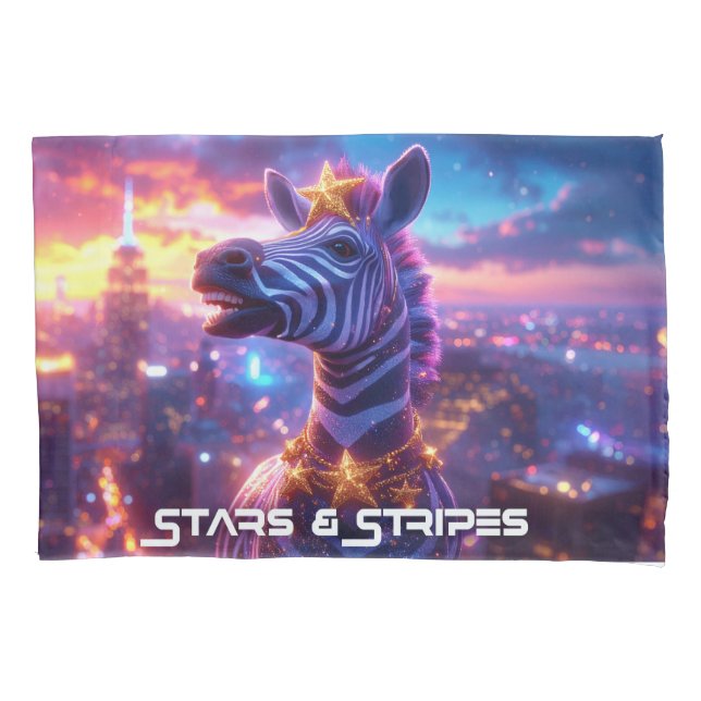 Estrelas e faixas com Zebra Zanzibar Pillowcase (Frente)