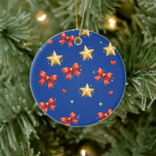 Estrelas e Laços Azuis de Natal Enfeite
