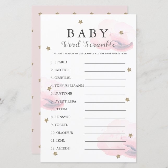 Estrelas e Nuvens Jogo Rosa do Chá de fraldas do W (Frente/Verso)