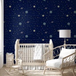 Estrelas e planetas espaciais celestiais em azul