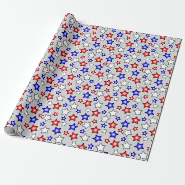 Estrelas Patrióticas - Papel de Embrulho Cinza Cla (Desenrolado)