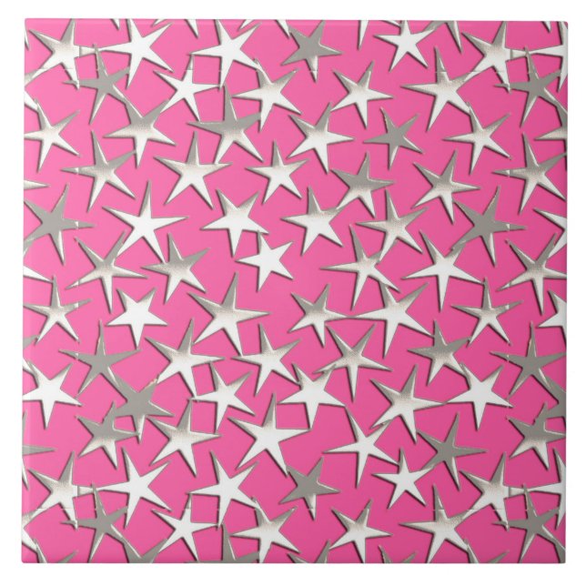 Estrelas prateadas de rosa fuchsia (Frente)