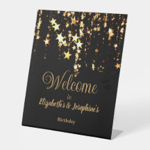 Estrelas pretas elegantes e douradas, aniversário