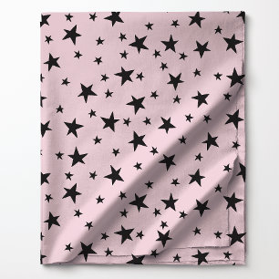 Estrelas Pretas em Tecido Celestial Rosa Pastel