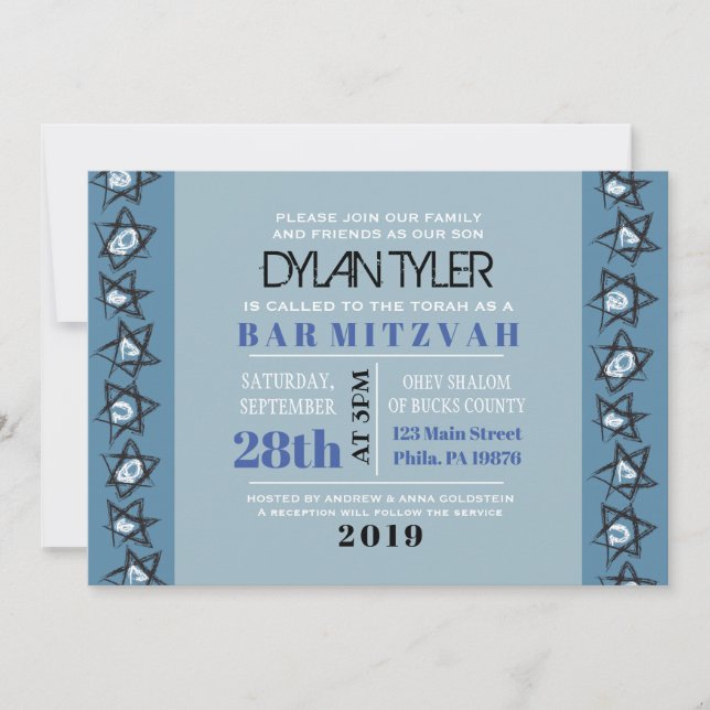ESTRELAS RETIRADAS À MÃO Bar Bat Mitzvah Convite (Frente)