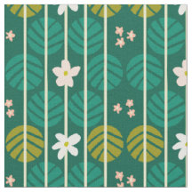 Estrias de verão retro tecido verde-escuro floral