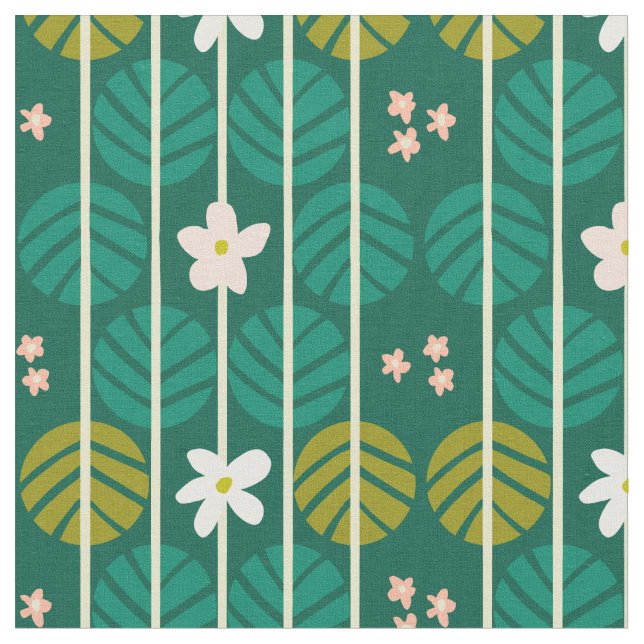 Estrias de verão retro tecido verde-escuro floral (Detalhe)