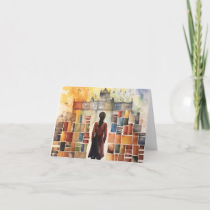 Estudante de aquarela em livros vazio Cartão de No