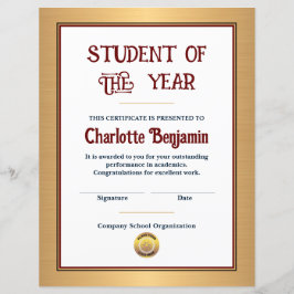 Estudante Do Certificado De Realização Do Ano Pers