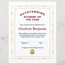 Estudante Do Certificado De Realização Do Ano Pers