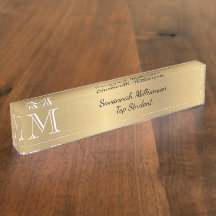 Estudante Elegante Dourado de Monograma Faux Metal