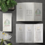 Estúdio de Meditação de Brochuras Yoga Studio Tri-<br><div class="desc">Instrutor de Meditação do Yoga Studio / Treinador de Vida / Healer / Mestre de Reiki / Modelo de Brochuras Triplas de Massagem - Folha Verde Elegante e Folha de Bodhi e Yogi na pose de fácil assento / YOGA Easy Pose / Sukhasana Pose no Fundo da Madeira Branca. Fácil...</div>