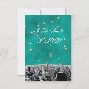 Etched NYC Skyline 2 Verde Turquesa Estrela RSVP c