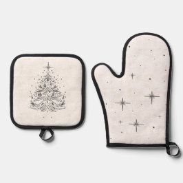 Eterno Árvore Natal Oven Mitt Set | Linho Falso (F