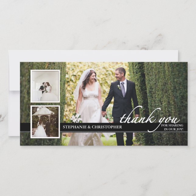 Eterno Chic Weding Obrigado Três Cartões com fotos (Frente)