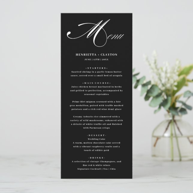 Eterno Elegance Black and White Weding Menu (Menu  (Em pé/Frente)