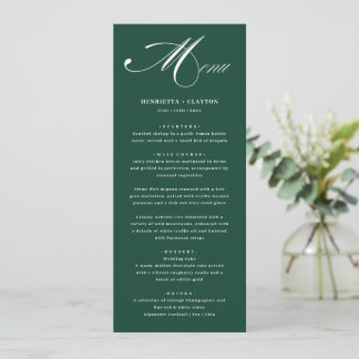 Eterno Elegance Emerald Green Wedding Menu