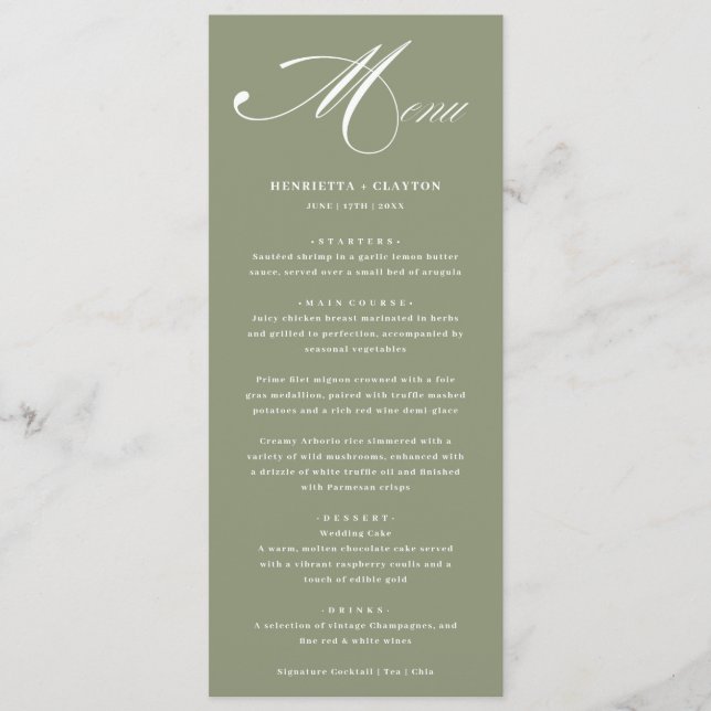 Eterno Elegance Sage Green Wedding Menu (Frente)