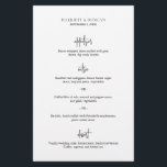 Eterno Preto e Branco Elegante Menu<br><div class="desc">Menu de casamento clássico e elegante com um layout simples com os cabeçalhos do curso em um roteiro moderno. O layout limpo e minimalista faz este excelente de cardápio preto e branco para um casamento formal tradicional.</div>