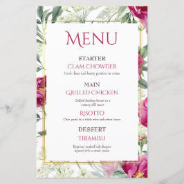 Eterno Romance Cor de Água Rosa Menus de Casamento