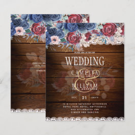 Eterno Rustic Blue Burgundy Floral Lace Casamento