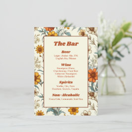 Eterno Vintage Floral 70s Menu de Bar de Casamento
