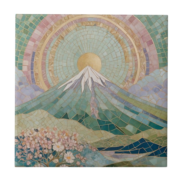 Ethereal Bloom: Pastel Mosaic Volcano in Spring (Frente)