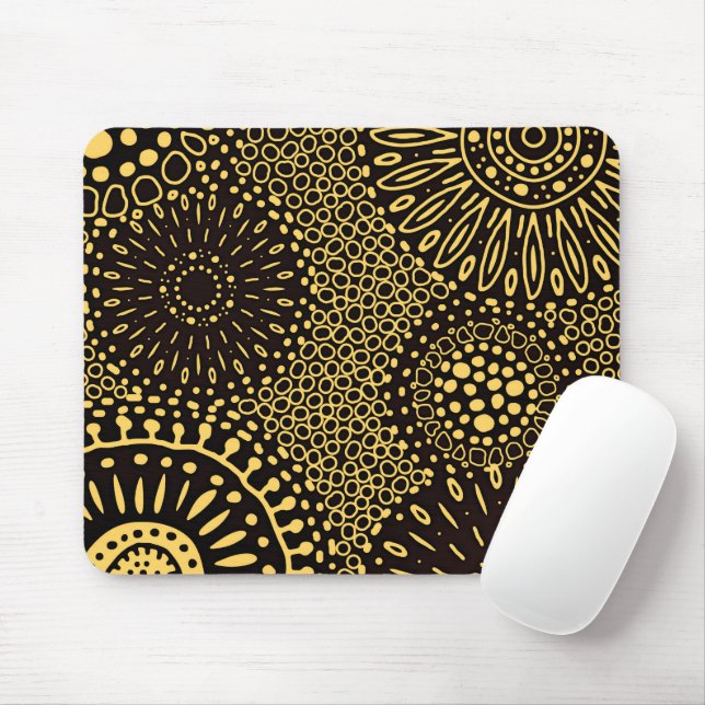 Ethnic Floral Black Gold Pattern Mouse Pad (Com mouse)