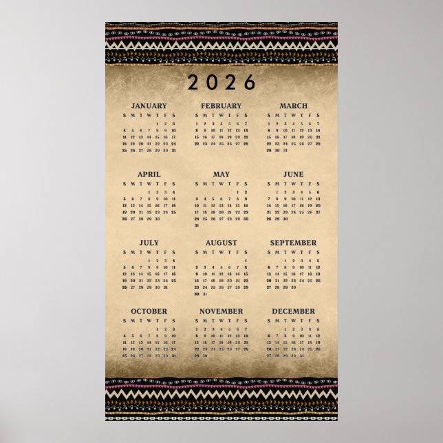 Ethnic Tribal Stripes 2026 Wall Calendar Poster (Frente)