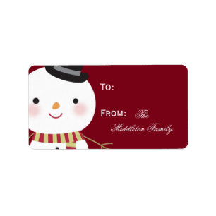 Etiqueta 1,25 varas do boneco de neve do vermelho " x2.75"