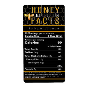 Etiqueta 2021 FDA Nutrição de mel Black Honeycomb and Bee  