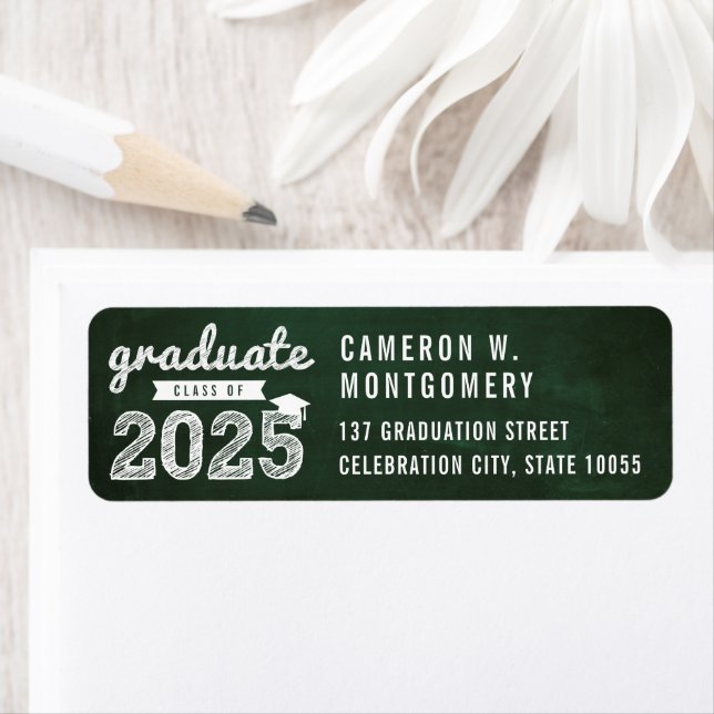 Etiqueta 2023 Chalkboard Sketch Modern Graduation Address (Insitu)