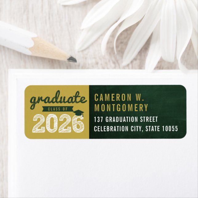 Etiqueta 2024 Chalkboard Sketch Modern Graduation Address (Insitu)