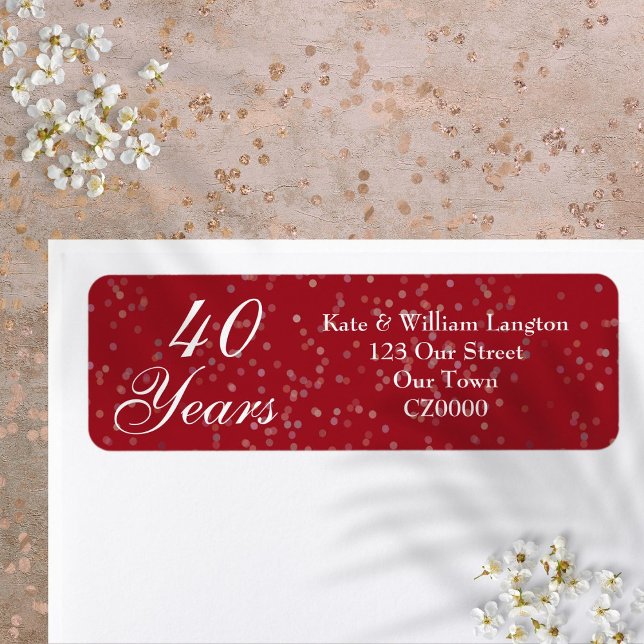 Etiqueta 40º Aniversário do Casamento Ruby Stardust Confett (40th Wedding Anniversary Ruby Stardust Confetti Label)