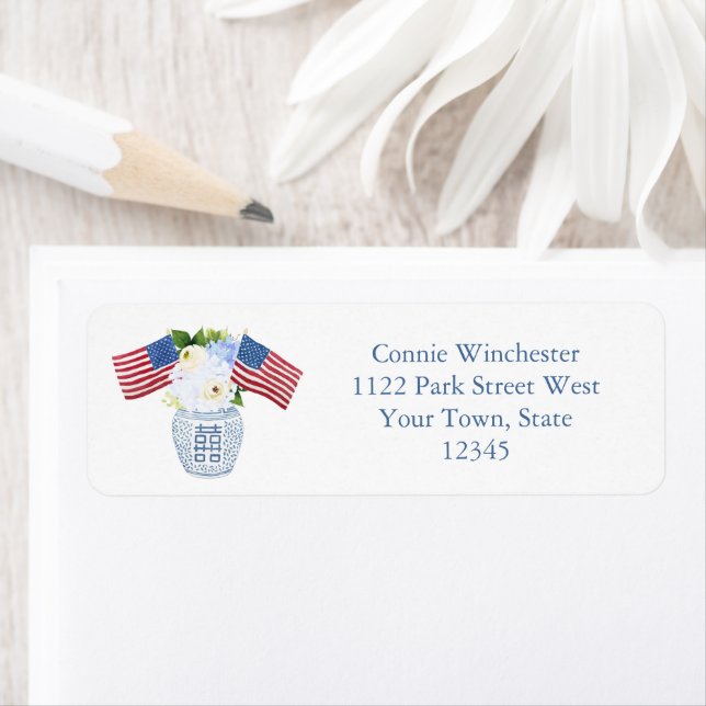 Etiqueta 4 de julho Estrelas e Stripes Endereço de Devoluçã (Insitu)