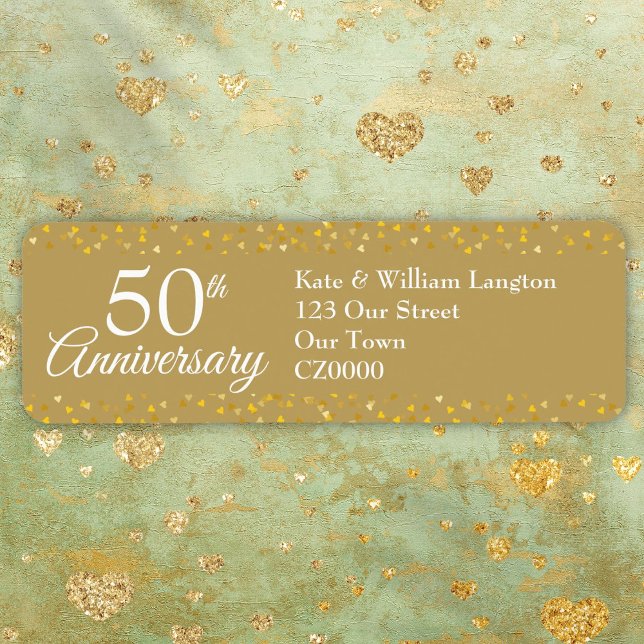 Etiqueta 50º Aniversário Dourado Endereço de Retorno (50th Wedding Anniversary Gold Return Address Label)