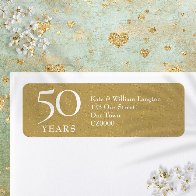 Etiqueta 50º Aniversário Dourado Endereço de Retorno (50th Wedding Anniversary Gold Return Address Label)