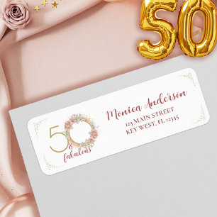Etiqueta 50 e Fabulosas Fotos Florais Rosa Dourado Aniversá