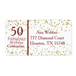 Etiqueta 50 e Fabuloso aniversário Borgonha e Dourado