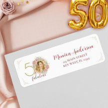 50 e Fabuloso Foto Dourado Floral Rosa de Aniversá