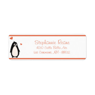 Etiqueta .75" x 2,25" amor/corações do pinguim do endere